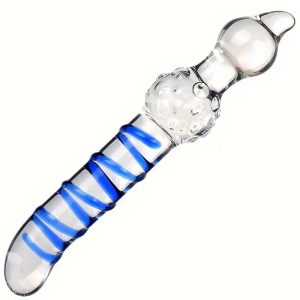 Crystal Glass G-Spot Dildo w/ Blue Ripples