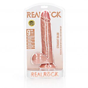 RealRock Straight Realistic Dildo with Balls and Suction Cup - 9 inch Flesh