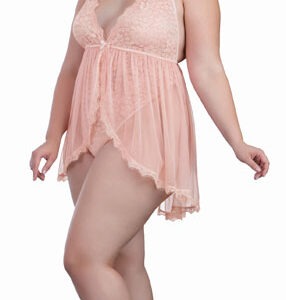 Dreamgirl Halter Plunge Lace Teddy with Flyaway Skirt OSQ