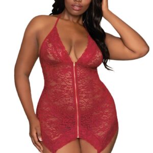 Dreamgirl Lingerie Stretch Lace Garter Slip & G-String Set Garnet OSQ