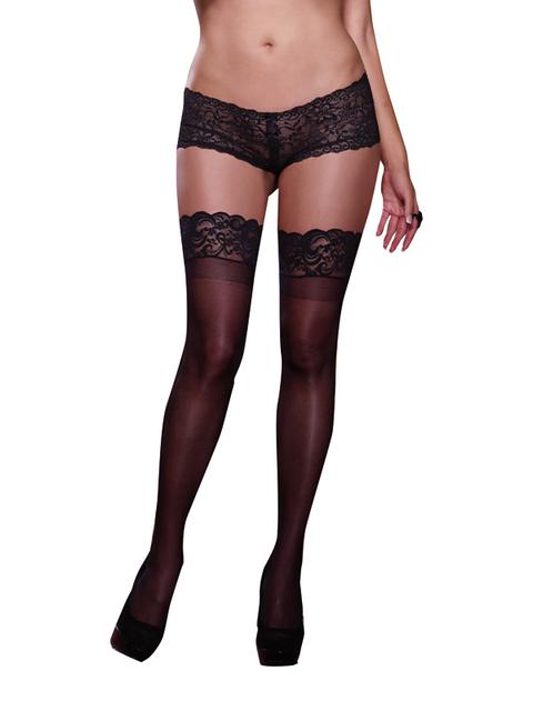Dreamgirl Sheer Thigh High Stockings Black OSQ