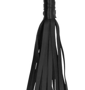 Ouch Skulls and Bones Bonded Leather Whip with Metal Tips, Black
