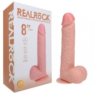 RealRock 8 Inch Ultra Realistic Skin – Vibrating & Thrusting Straight with Balls Tan